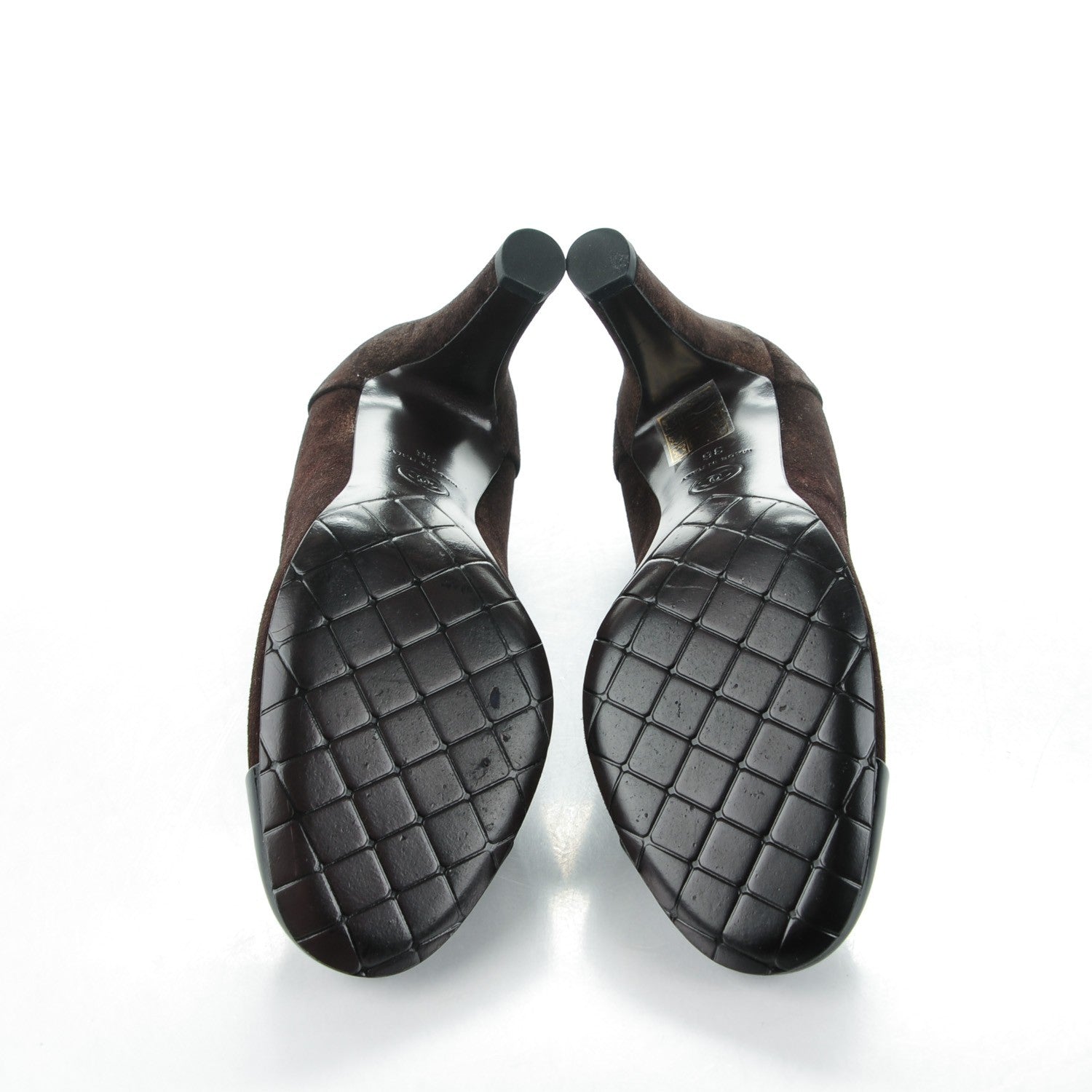 Chanel Coated Suede CC Cap Toe Pumps 36 Black Brown 5 of 7