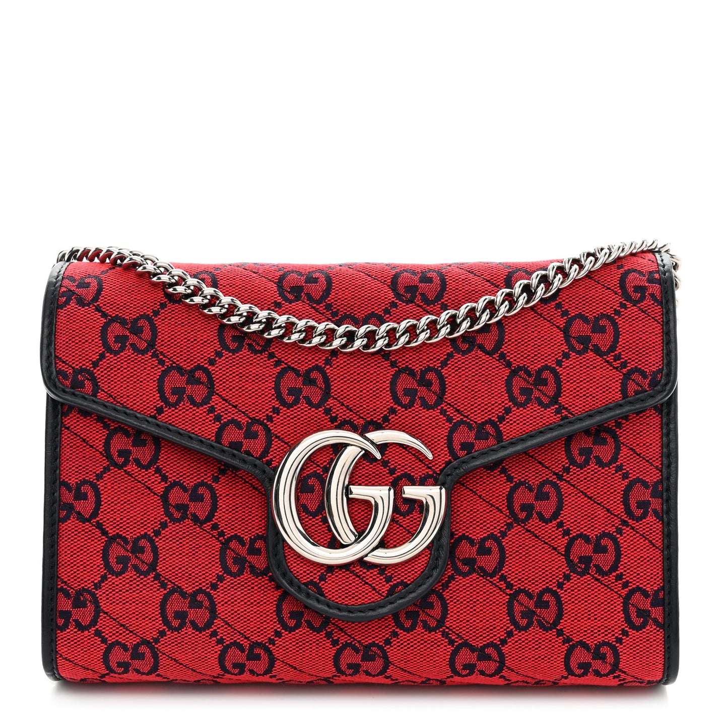 Monogram Multicolor Matelasse Diagonal GG Marmont Chain Wallet Red Blue