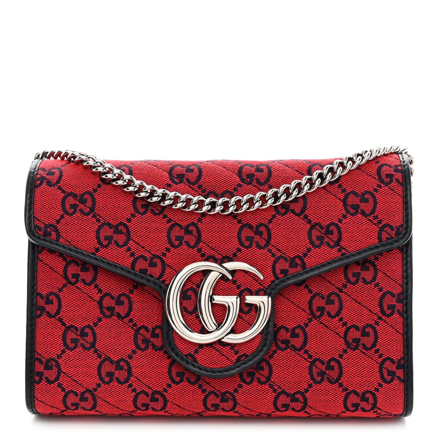 Gucci Monogram Multicolor Matelasse Diagonal GG Marmont Chain Wallet Red Blue 1 of 8