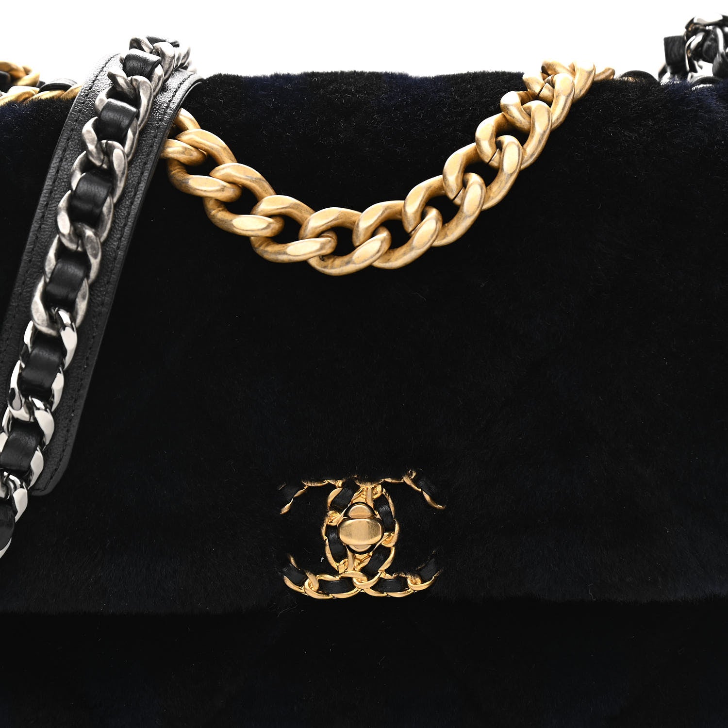 Chanel Shearling Striped Medium Chanel 19 Flap Blue Black 7 of 10