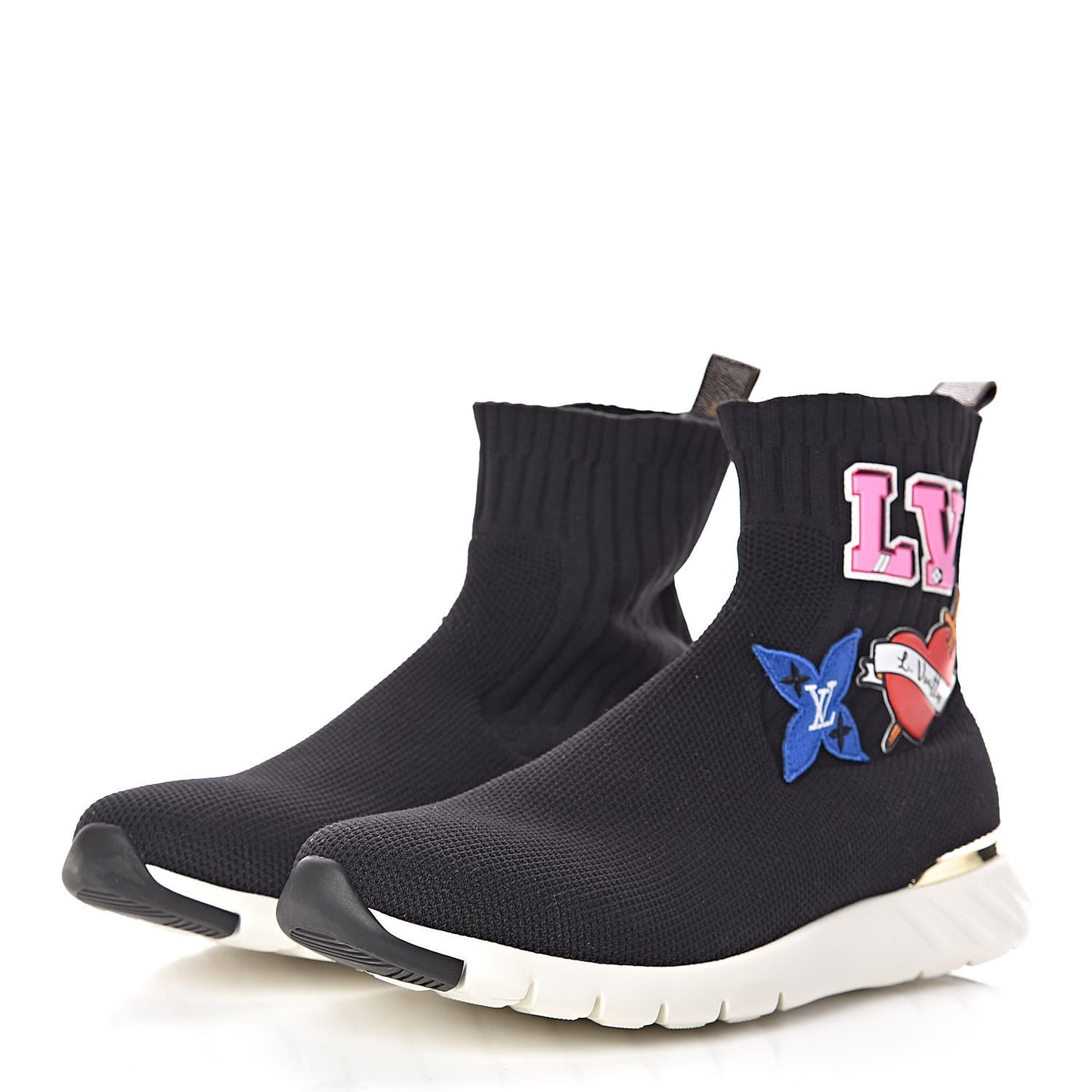 Stretch Fabric LV Black Heart Sock Sneaker 41 Black