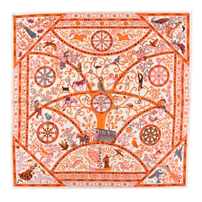 Hermes Cashmere Peuple Du Vent Shawl 140 White Orange Rose 1 of 5