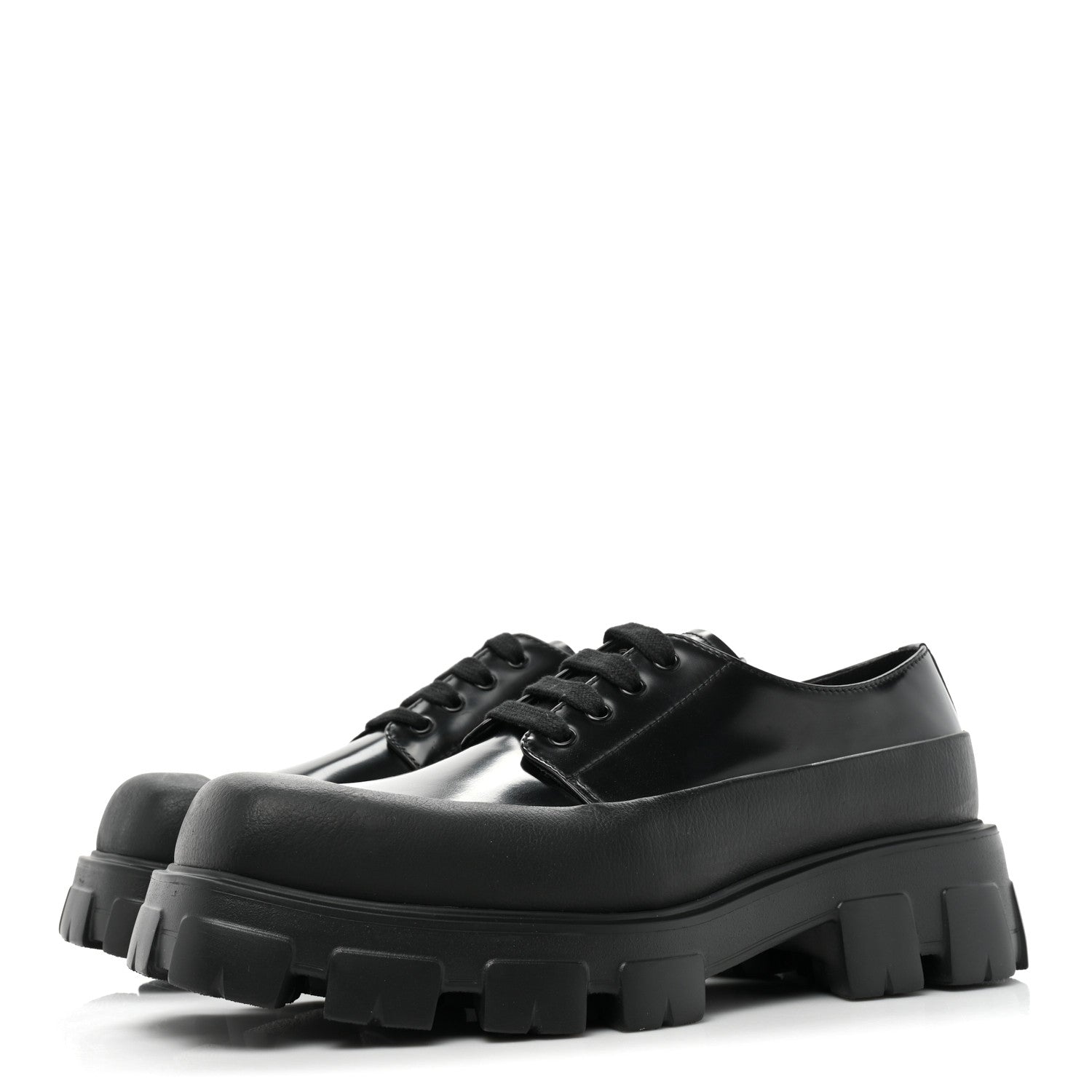 Prada Spazzolato Mens Lace Up 45mm Derby Loafers 8 Black 3 of 10