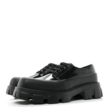Prada Spazzolato Mens Lace Up 45mm Derby Loafers 8 Black 3 of 10