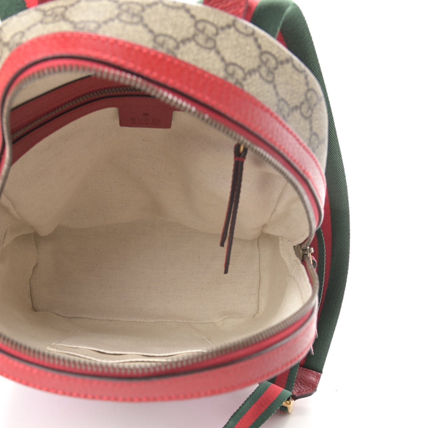 GG Supreme Monogram Web Bosco Patch Dome Backpack Beige Malva Hibiscus Red