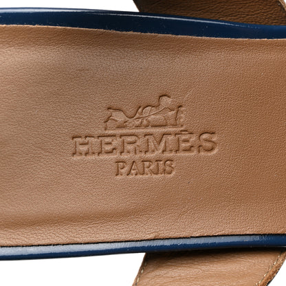 Hermes Patent Ottomane Slingback Sandals 37 Blue 7 of 13