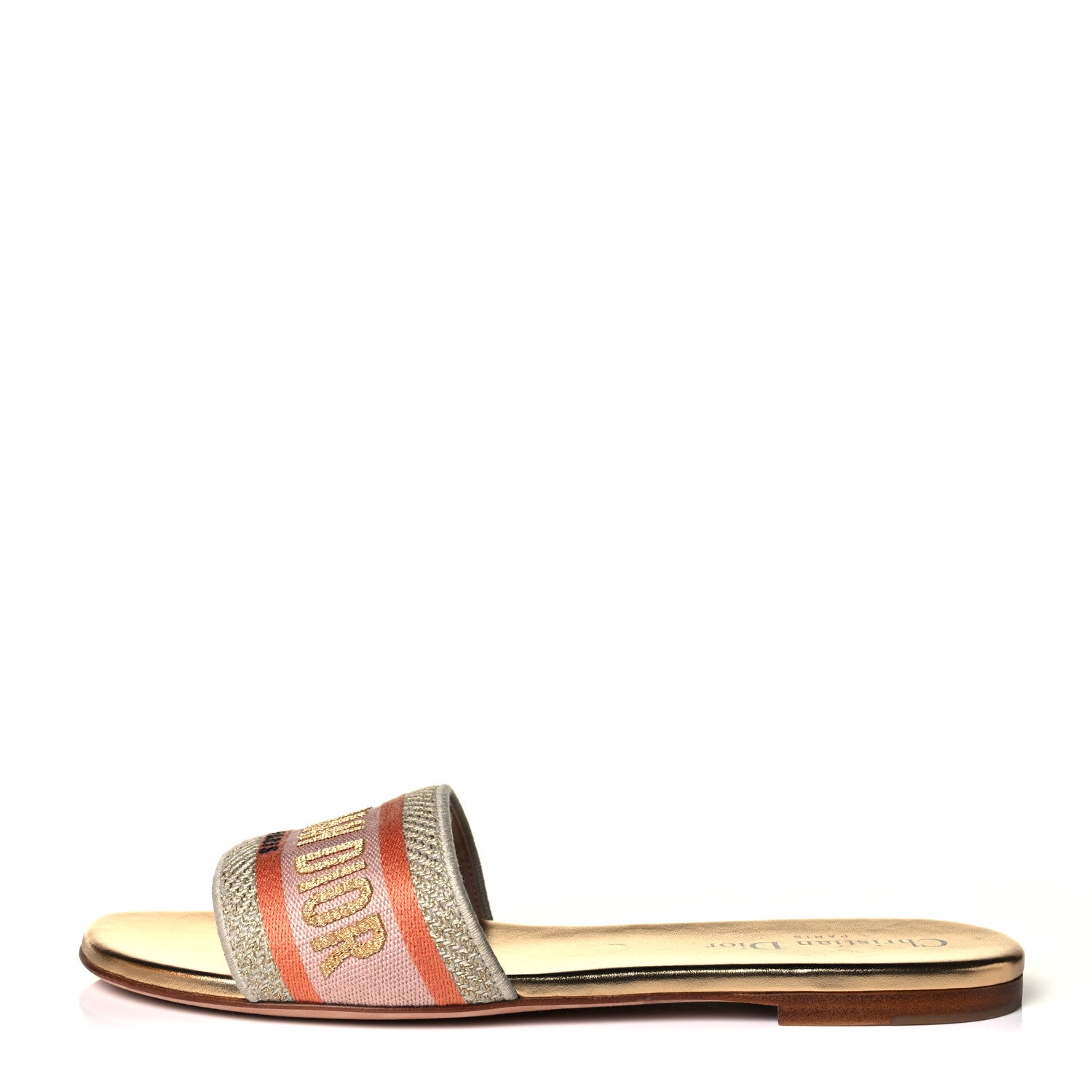 Christian Dior Canvas Lurex Embroidered Dway Flat Slide Sandals 38 Platinum 1 of 8