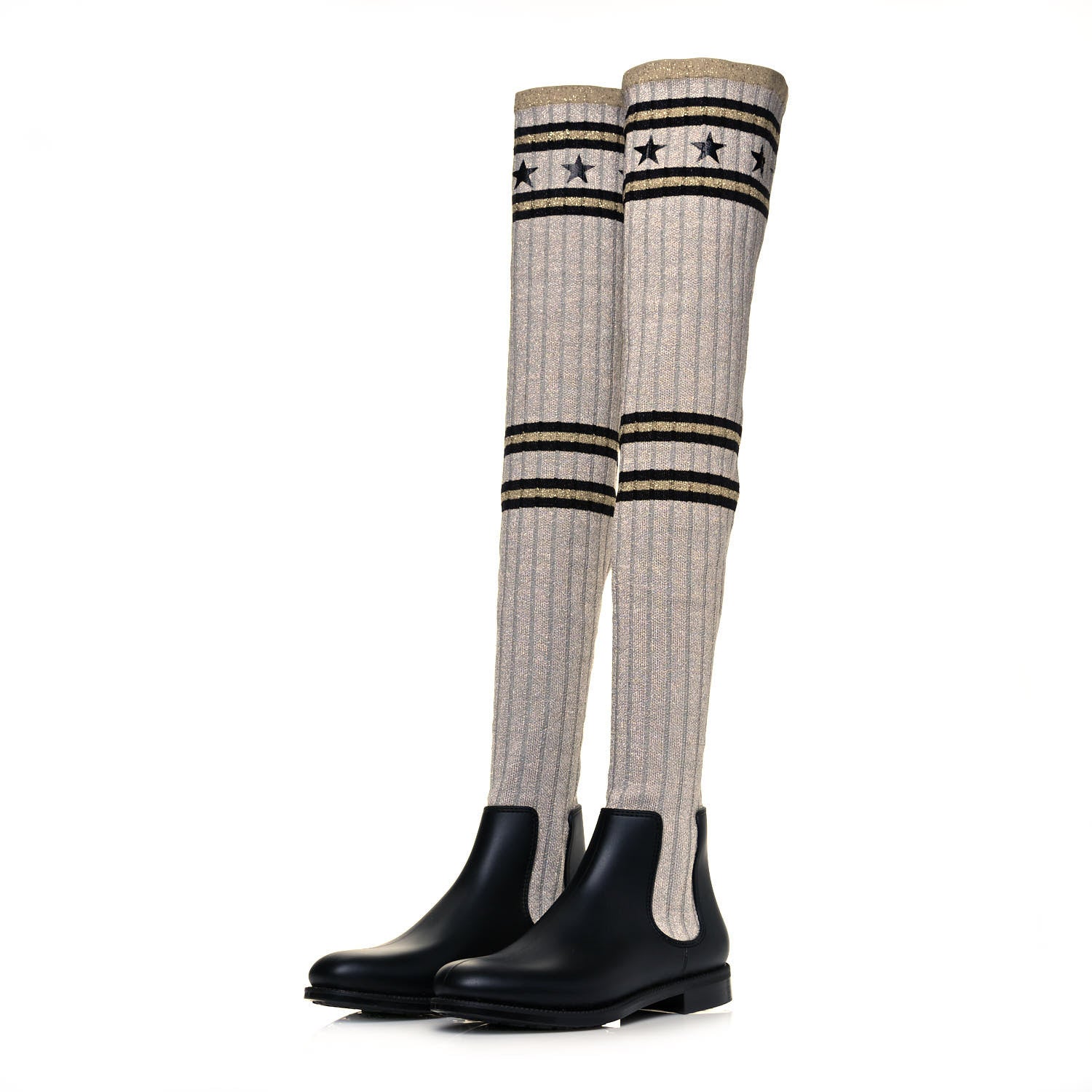 Givenchy Knit Rubber Storm Over The Knee Boots 35 Silver Gold 3 of 7