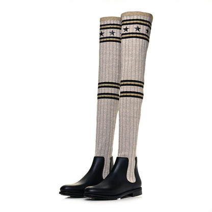 Givenchy Knit Rubber Storm Over The Knee Boots 35 Silver Gold 3 of 7