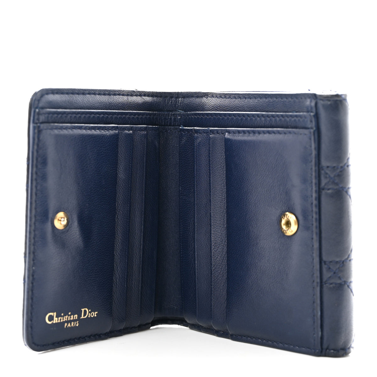 Christian Dior Lambskin Cannage Dioraddict Flap Wallet Navy 6 of 9