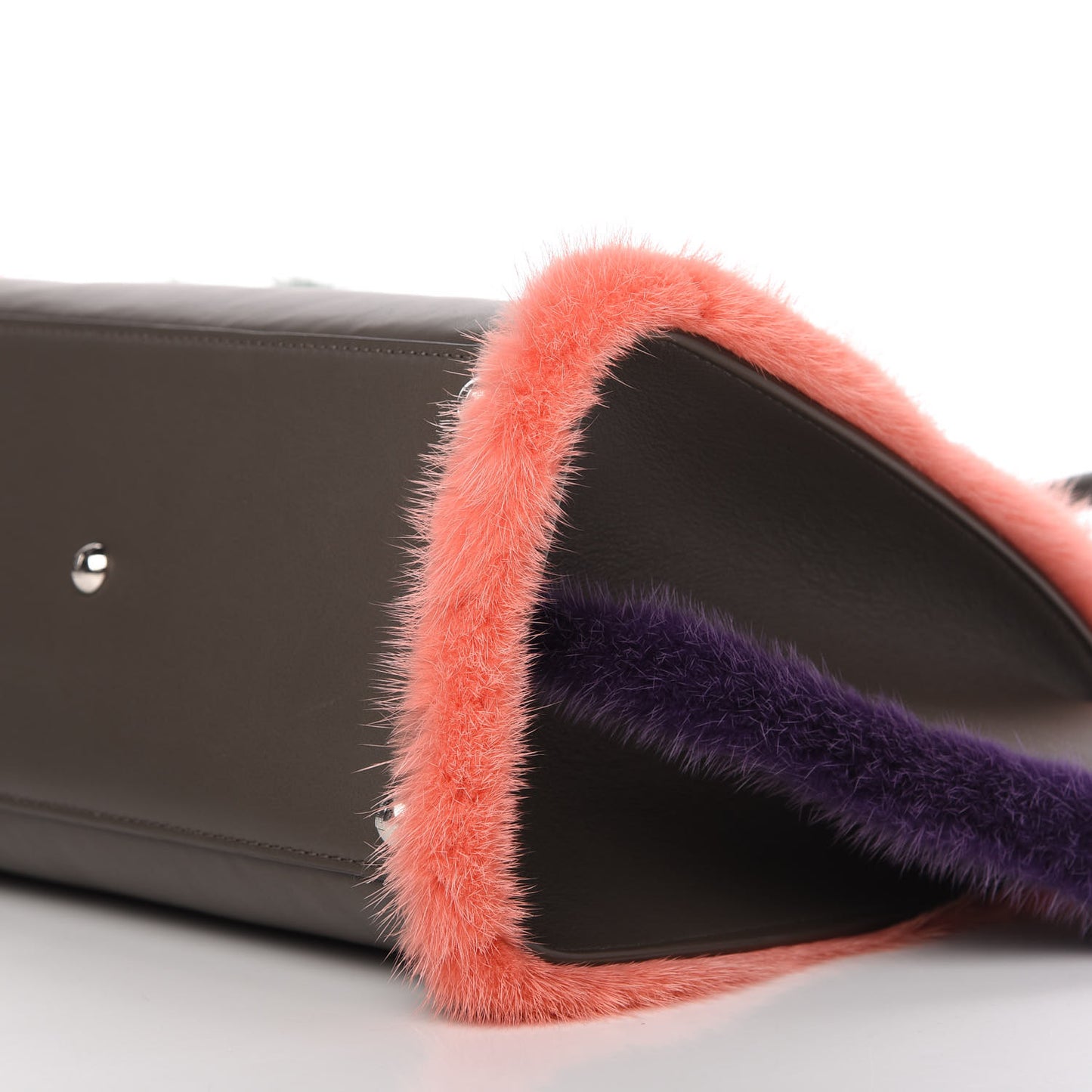 Calfskin Mink Fur Trim Petite 3Jours Tote Carbone Multicolor