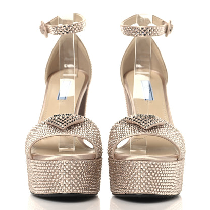 Prada Satin Crystal Triangle Logo 40/135mm Platform Sandals 38 Ninfea 3 of 8