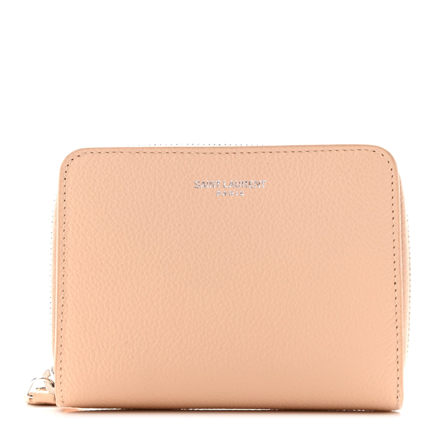 Grained Calfskin Rive Gauche Compact Zip Around Wallet Nude