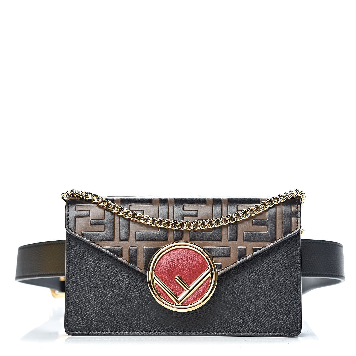 Vitello Cruise F is Fendi Bi-Color FF 1974 Embossed Envelope Belt Bag Maya Black