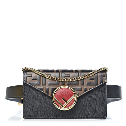 Fendi Vitello Cruise F is Fendi Bi-Color FF 1974 Embossed Envelope Belt Bag Maya Black 1 of 11