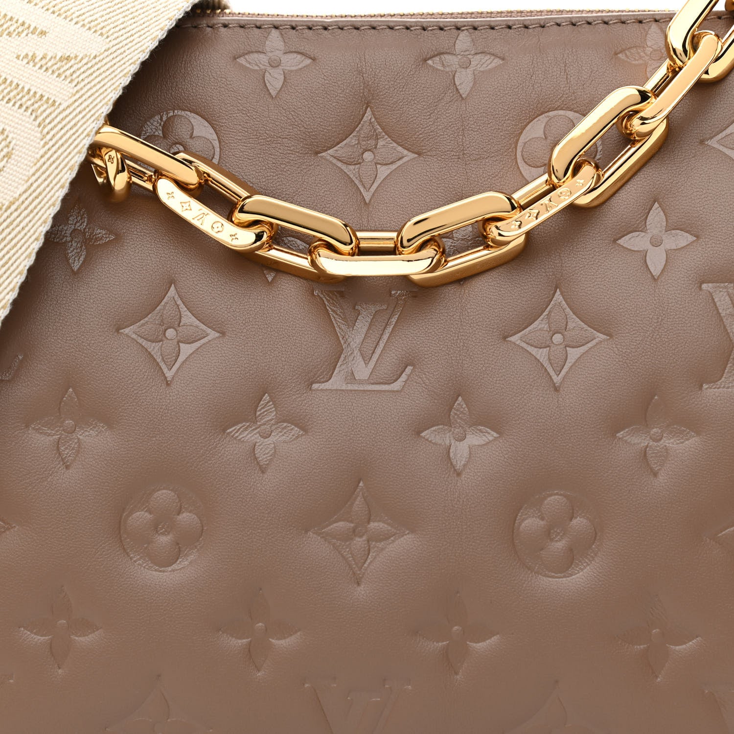 Louis Vuitton Lambskin Embossed Monogram Coussin PM Taupe 1204846