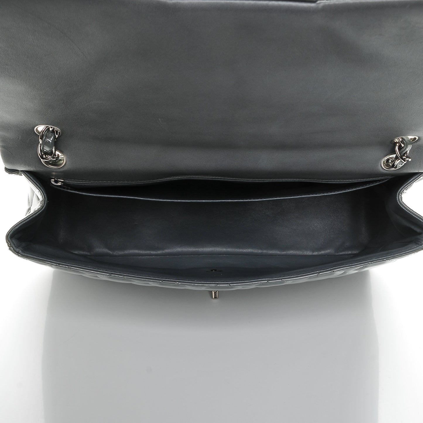 Patent Quilted Maxi Single Flap Grey