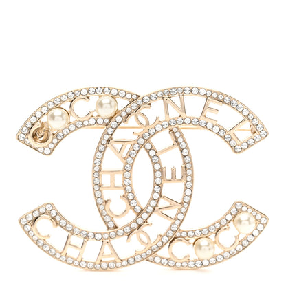 Chanel Crystal Pearl Coco CC Logo Brooch Gold 1 of 4