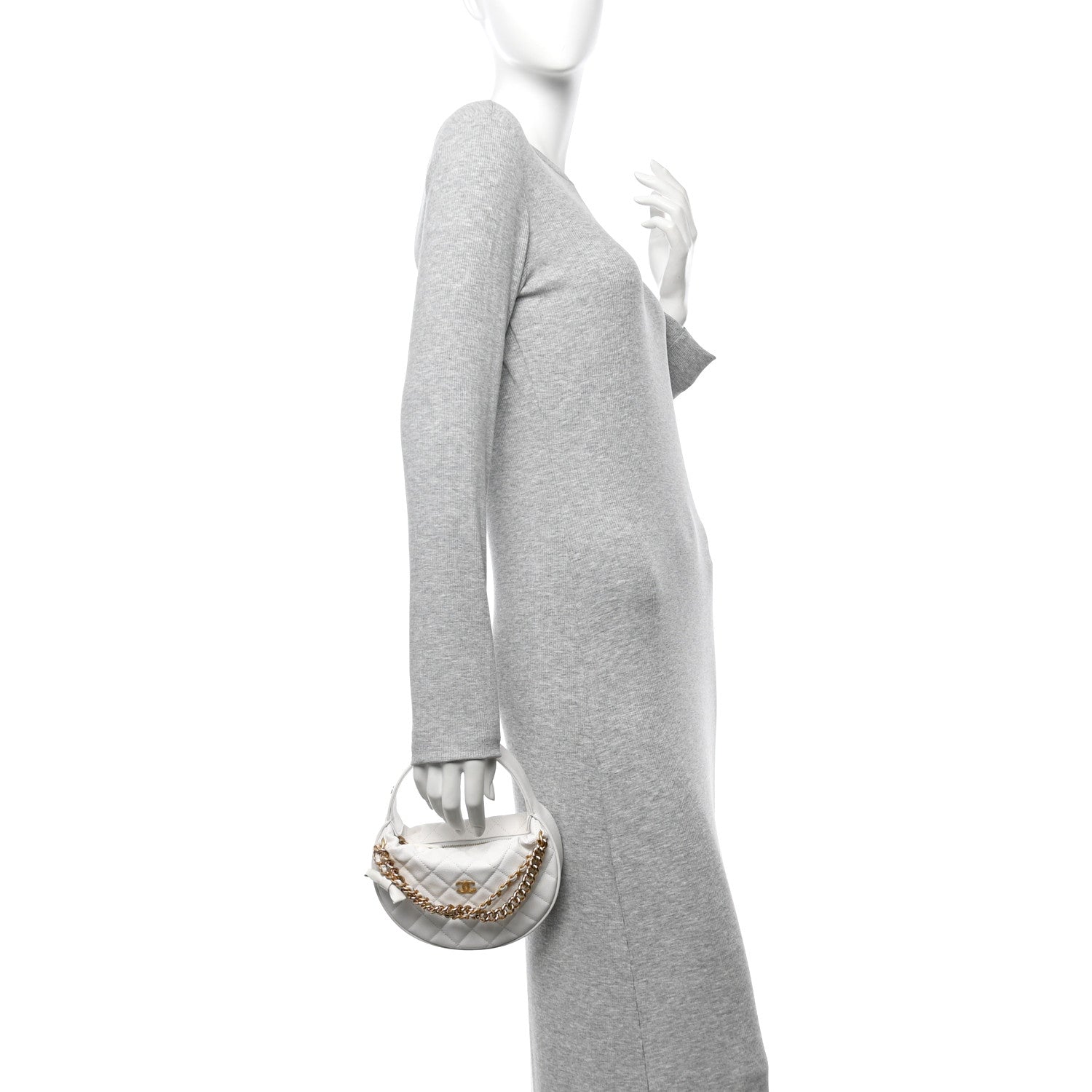 Chanel Shiny Caviar Quilted Bow Pouch Hobo White 2 of 11