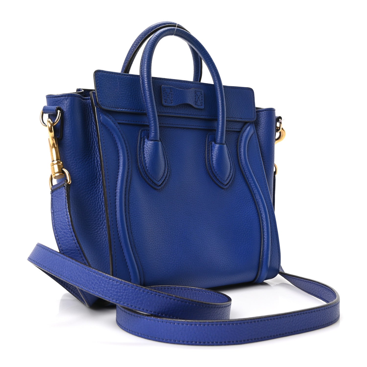 Celine Drummed Calfskin Nano Luggage Indigo 3 of 9