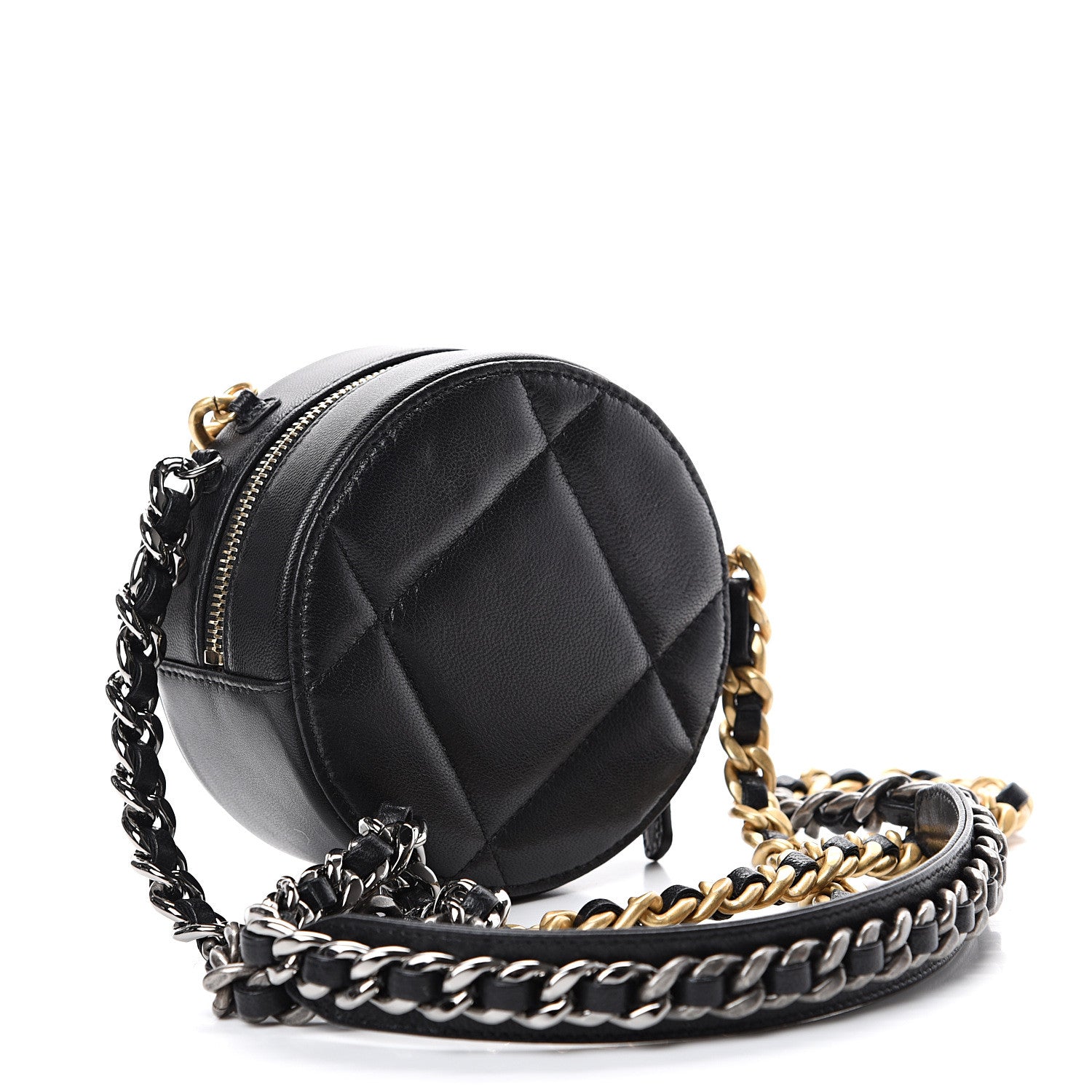 Chanel Lambskin Quilted 19 Round Clutch With Chain Black 2 of 10