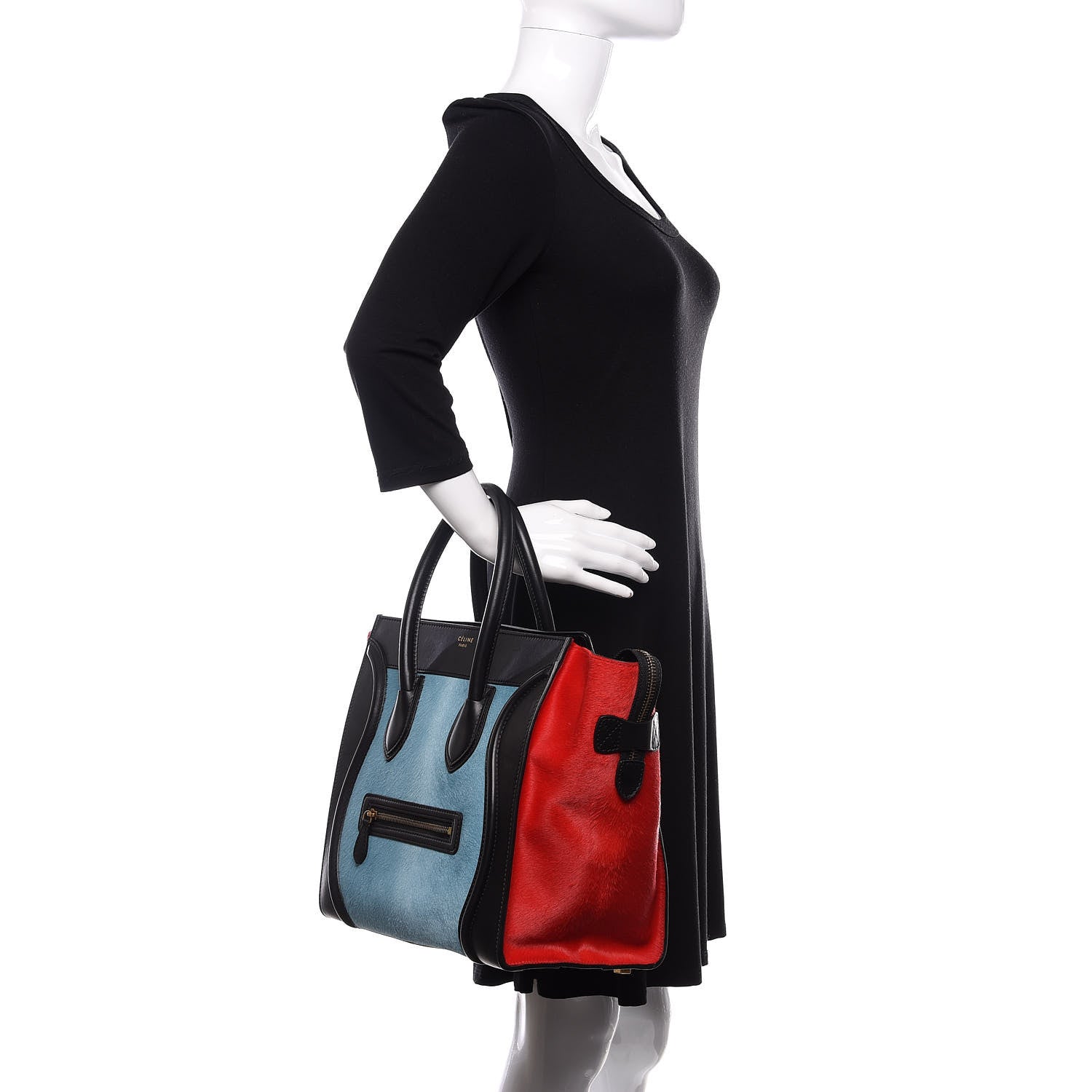 Celine Pony Hair Mini Tri-Color Luggage Glacier Red Black 2 of 18