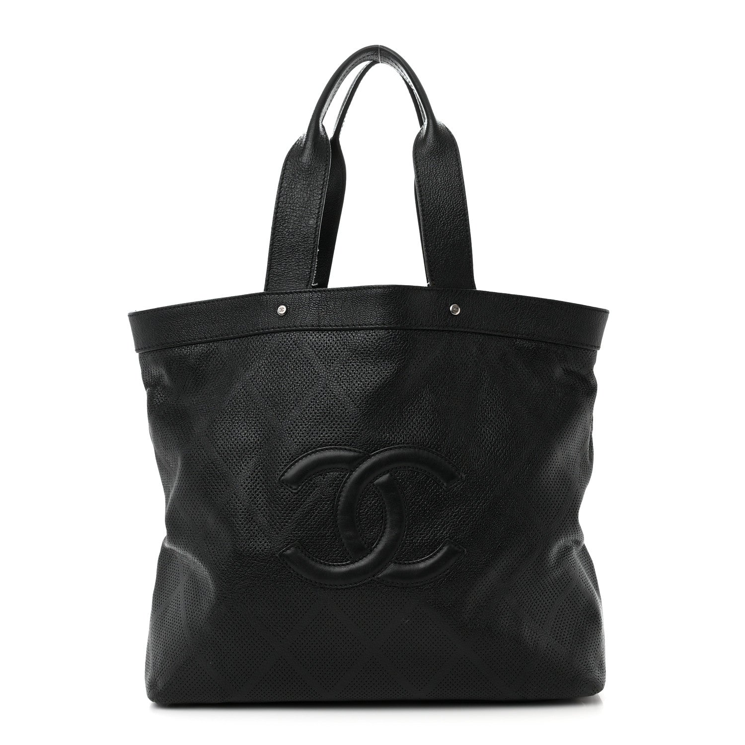 Chanel Goatskin Perforated Large CC Tote Black 1 of 16