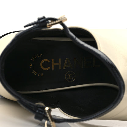 Chanel Patent Goatskin Patent Calfskin Peep Toe Short Ankle Boots 37 White Black 8 of 9