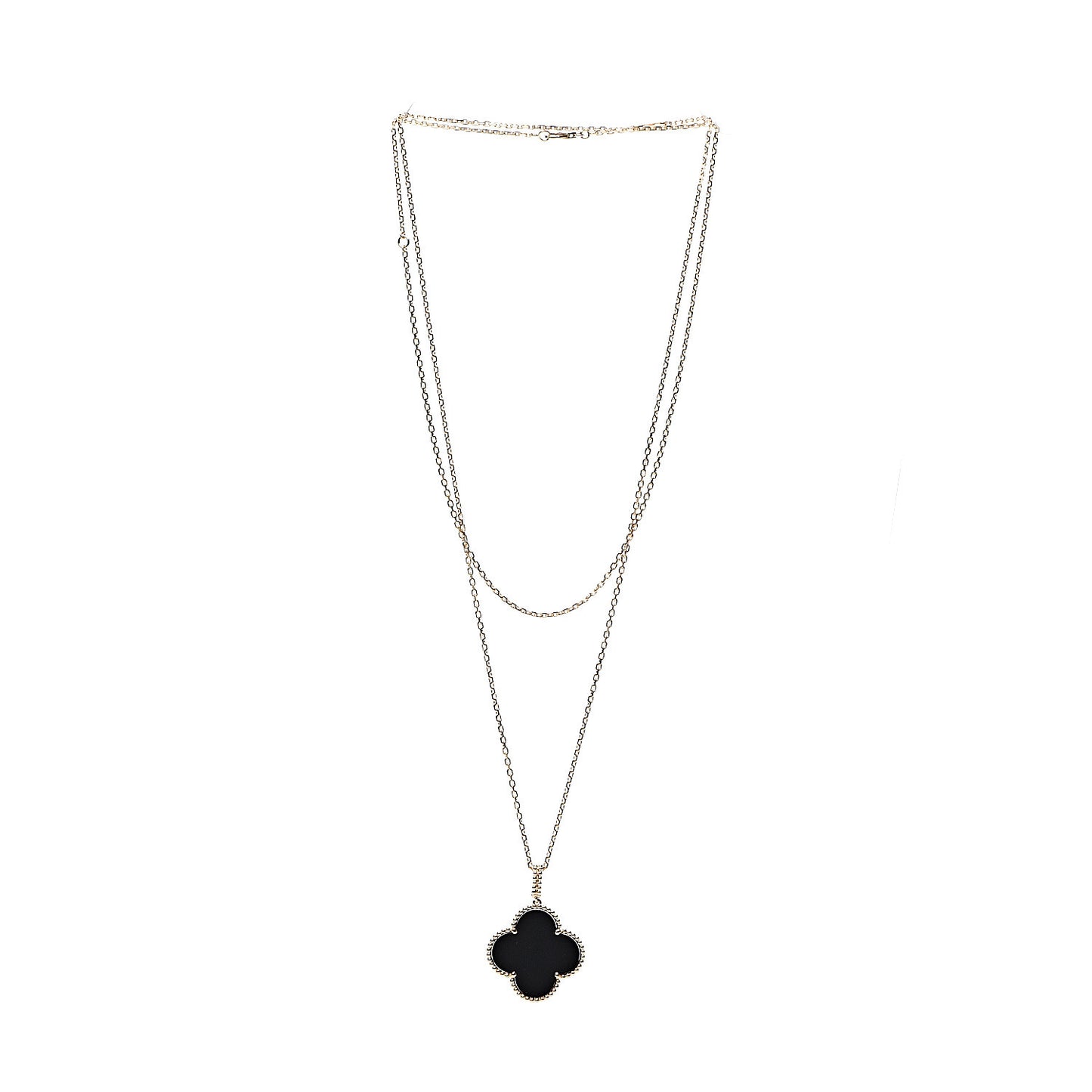 18K Yellow Gold Black Onyx Magic Alhambra Pendant Necklace