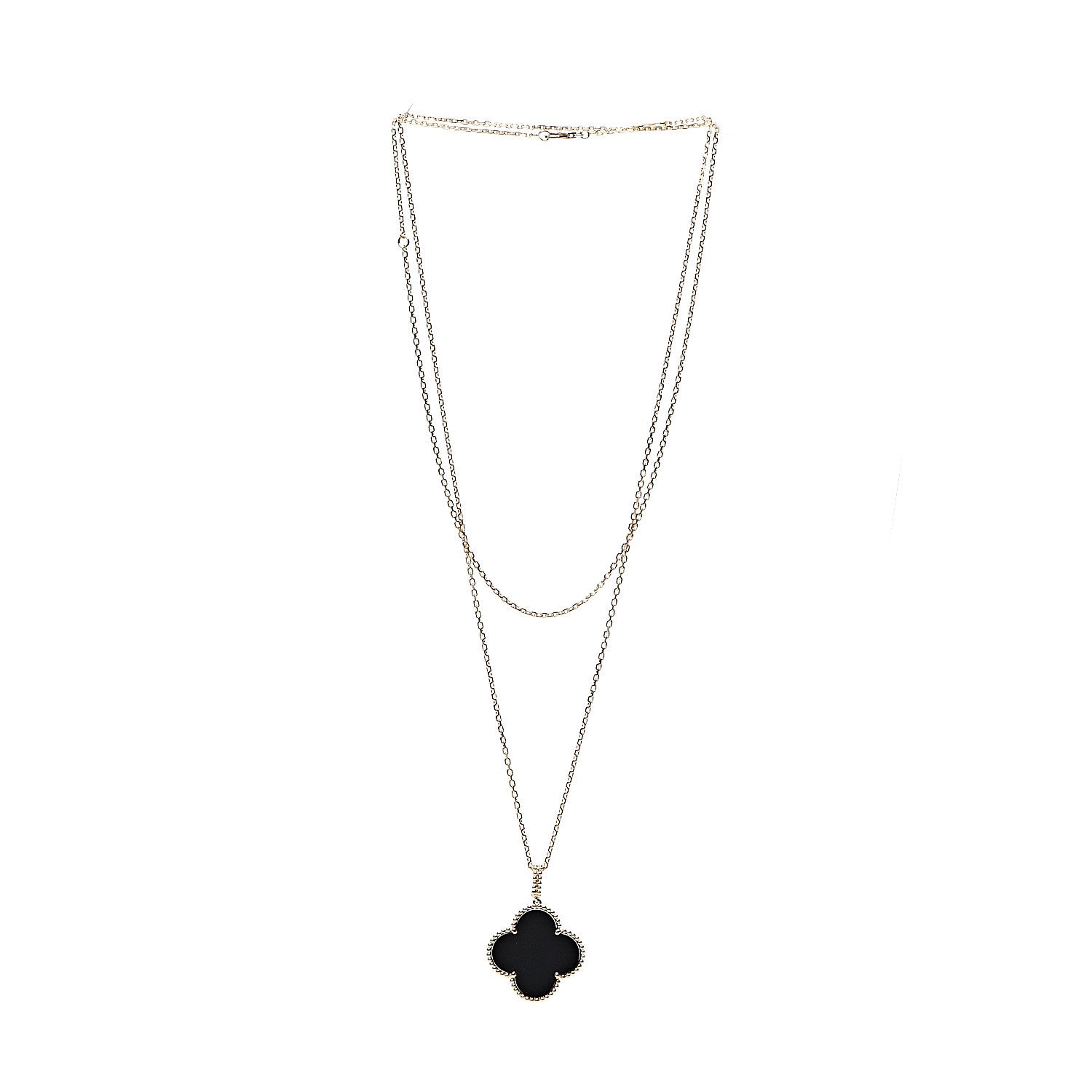 Van Cleef & Arpels 18K Yellow Gold Black Onyx Magic Alhambra Pendant Necklace 2 of 5