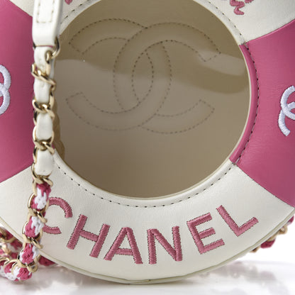 Chanel Lambskin Coco Lifesaver Round Bag Pink White 10 of 11
