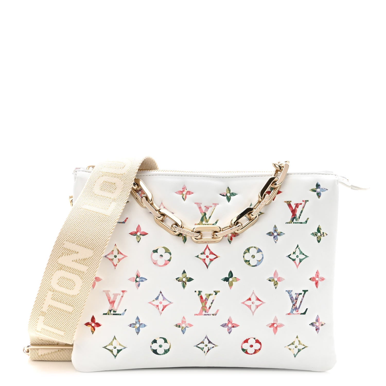 Louis Vuitton Lambskin Embossed Monogram LV Garden Coussin PM Cream 1 of 21