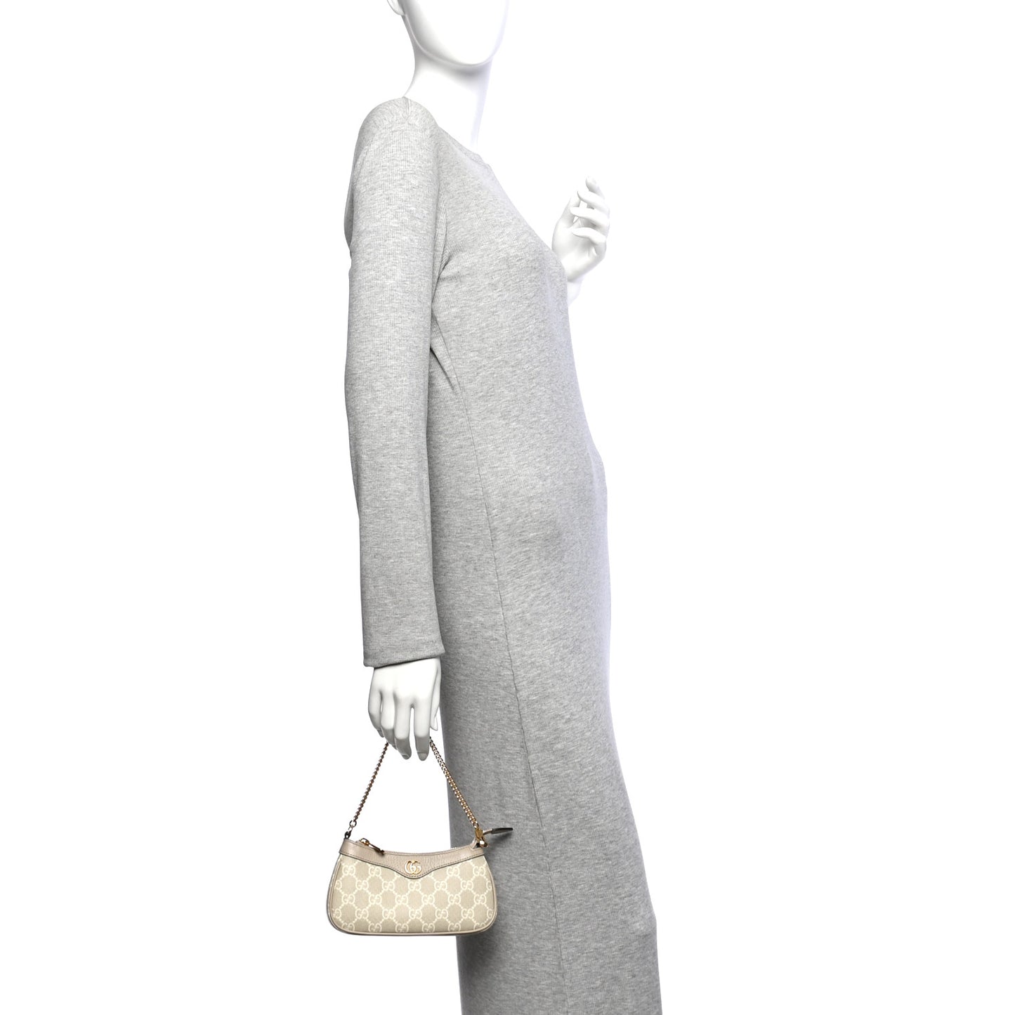 GG Supreme Monogram Textured Dollar Calfskin Web Mini Ophidia GG Handbag Beige Mystic White Oatmeal