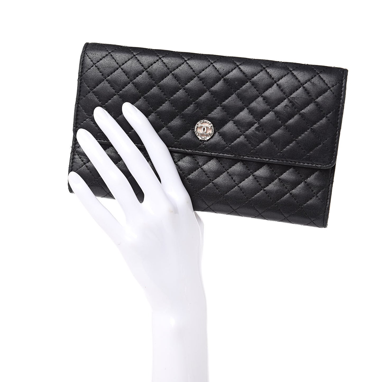 Lambskin Micro Quilted Tri-Fold Wallet Black