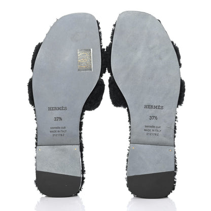 Hermes Woolskin Oran Sandals 37.5 Black 4 of 4