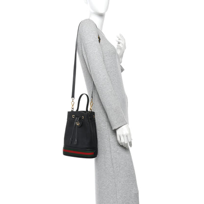 Gucci Glazed Textured Calfskin Web Small Ophidia Bucket Bag Black 2 of 10