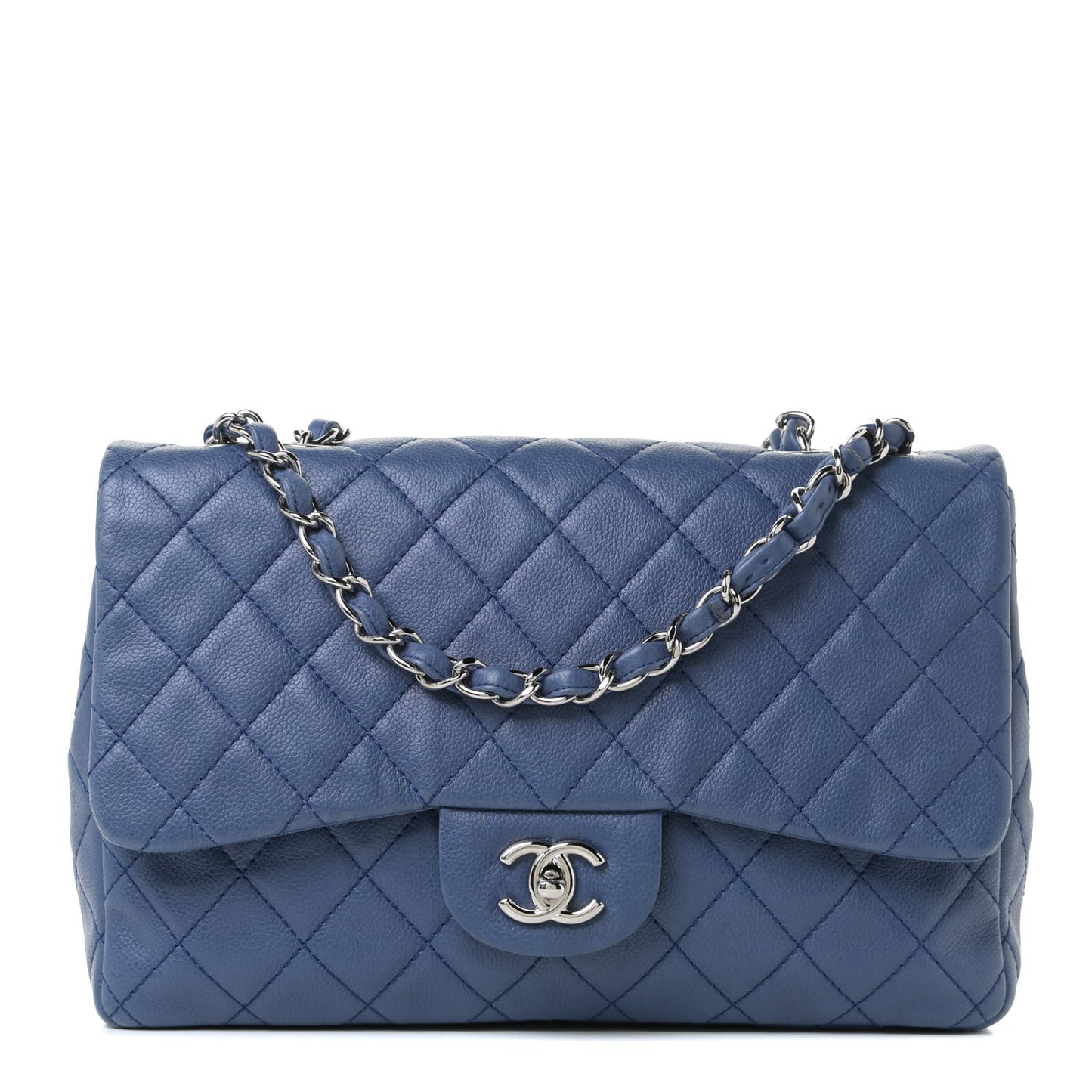 Washed Caviar Jumbo Single Flap Blue