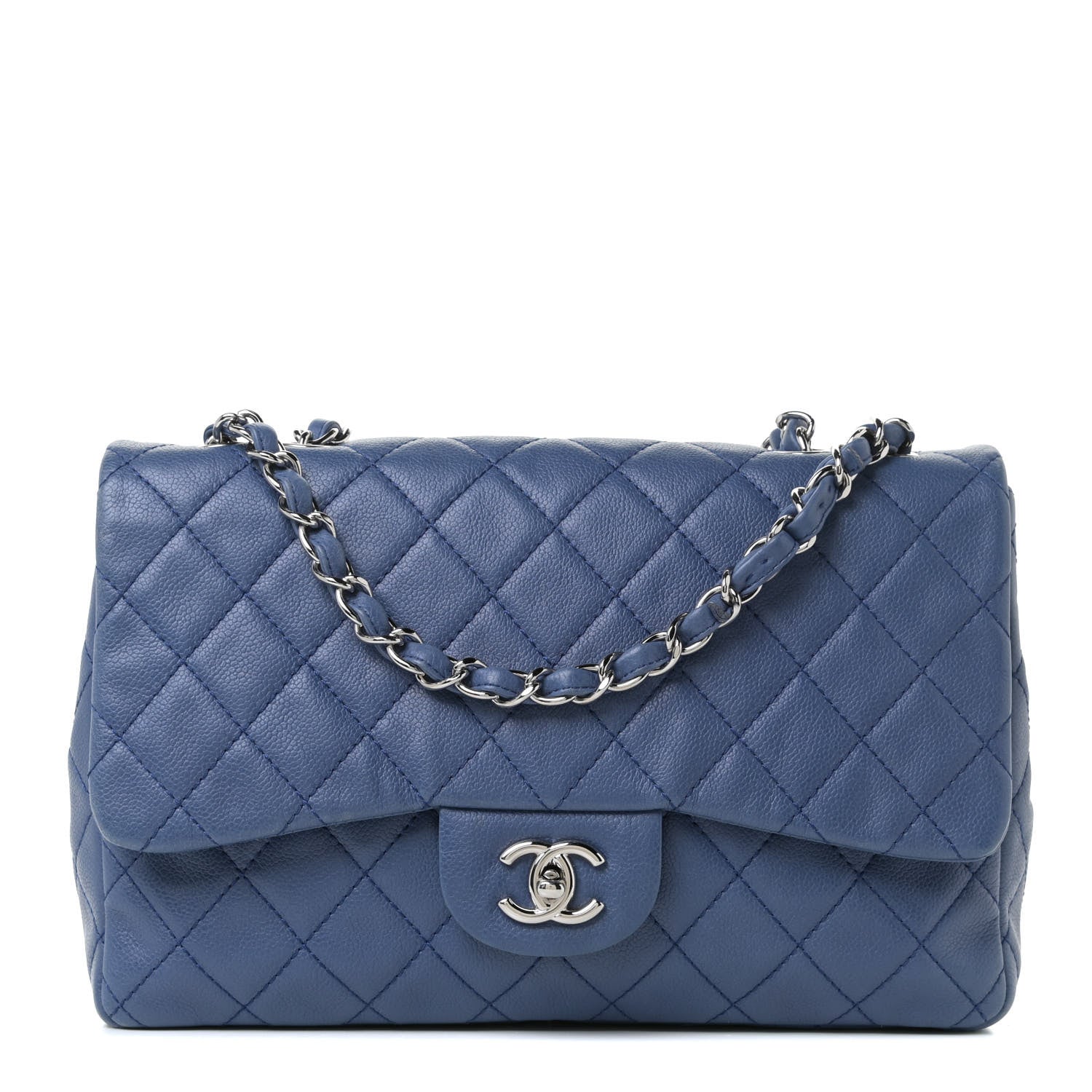 Chanel Washed Caviar Jumbo Single Flap Blue 1 of 10