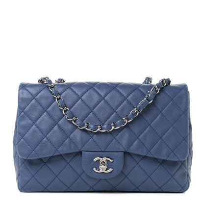 Chanel Washed Caviar Jumbo Single Flap Blue 1 of 10