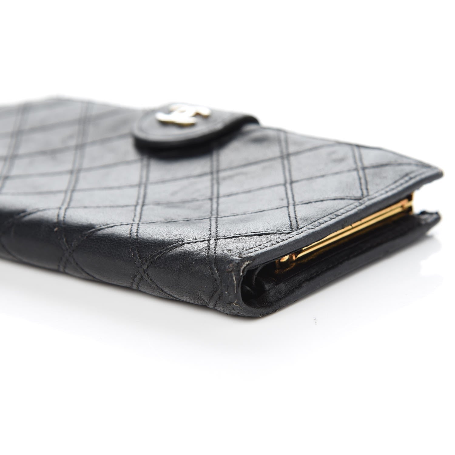 Chanel Lambskin Diamond Stitched French Wallet Black 10 of 22