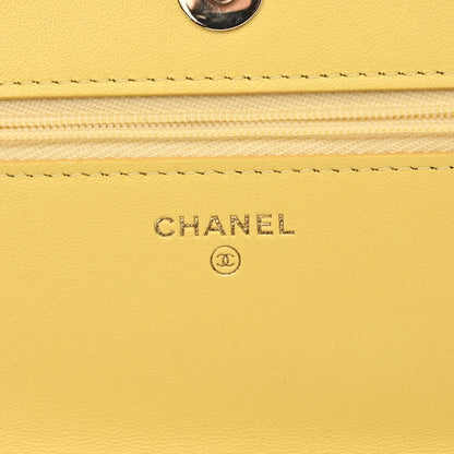 Chanel Lambskin Quilted Wallet On Chain WOC Pink Yellow 6 of 10