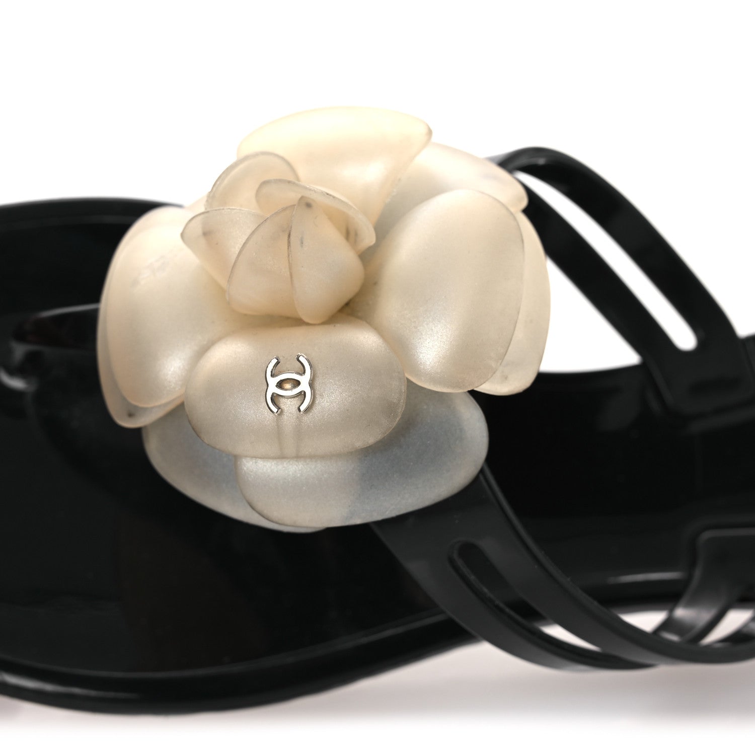Chanel Jelly Camellia Thong Sandals 38 Black Ivory 10 of 12