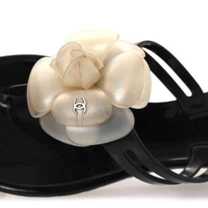 Chanel Jelly Camellia Thong Sandals 38 Black Ivory 10 of 12