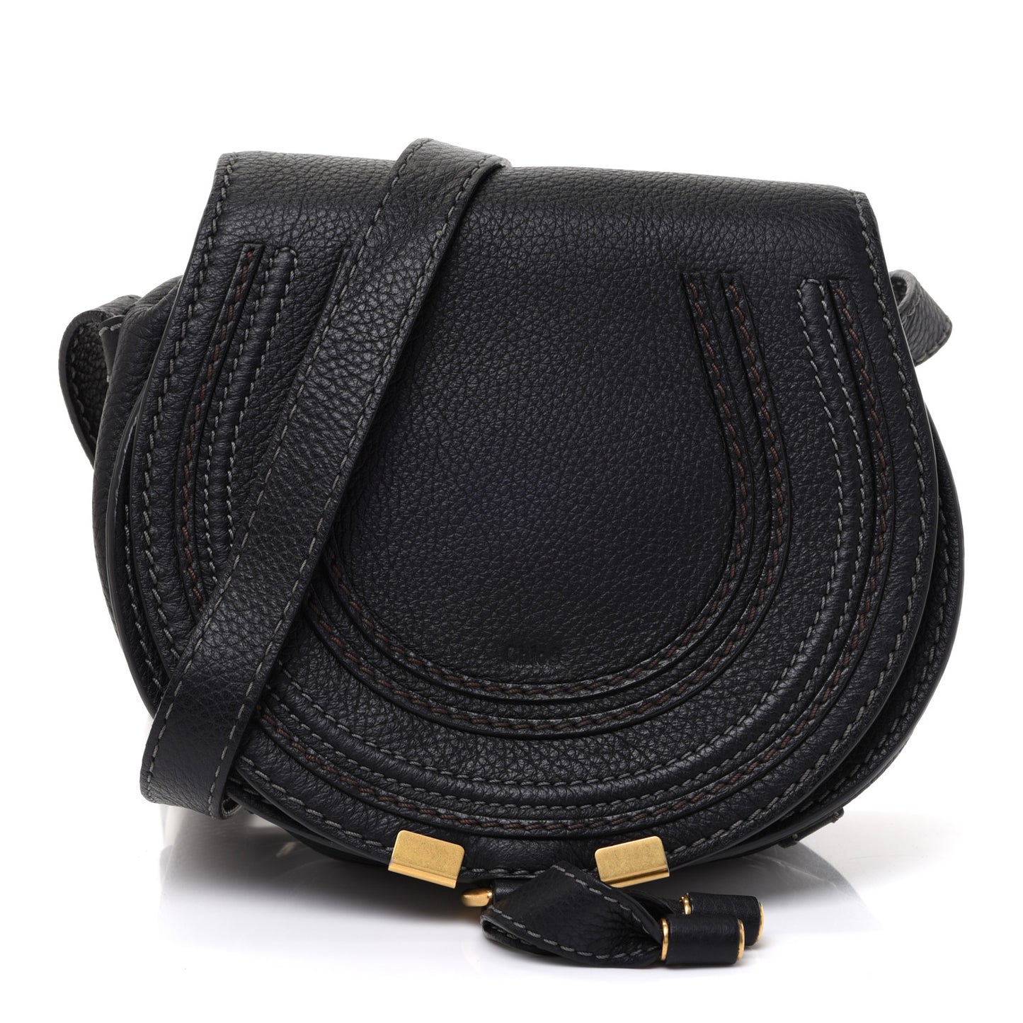 Calfskin Mini Marcie Round Crossbody Bag Black