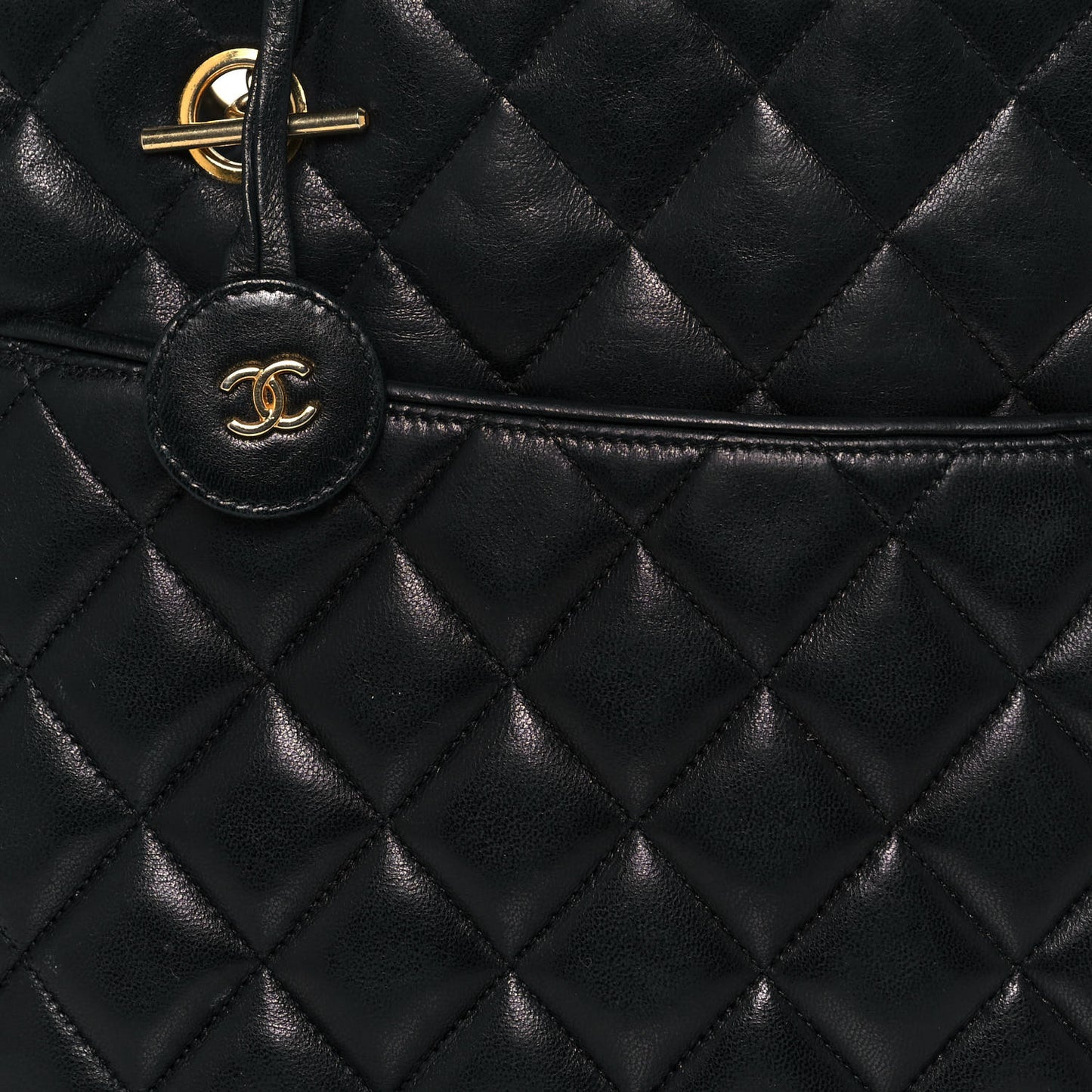 Lambskin Quilted Shopping Tote Black