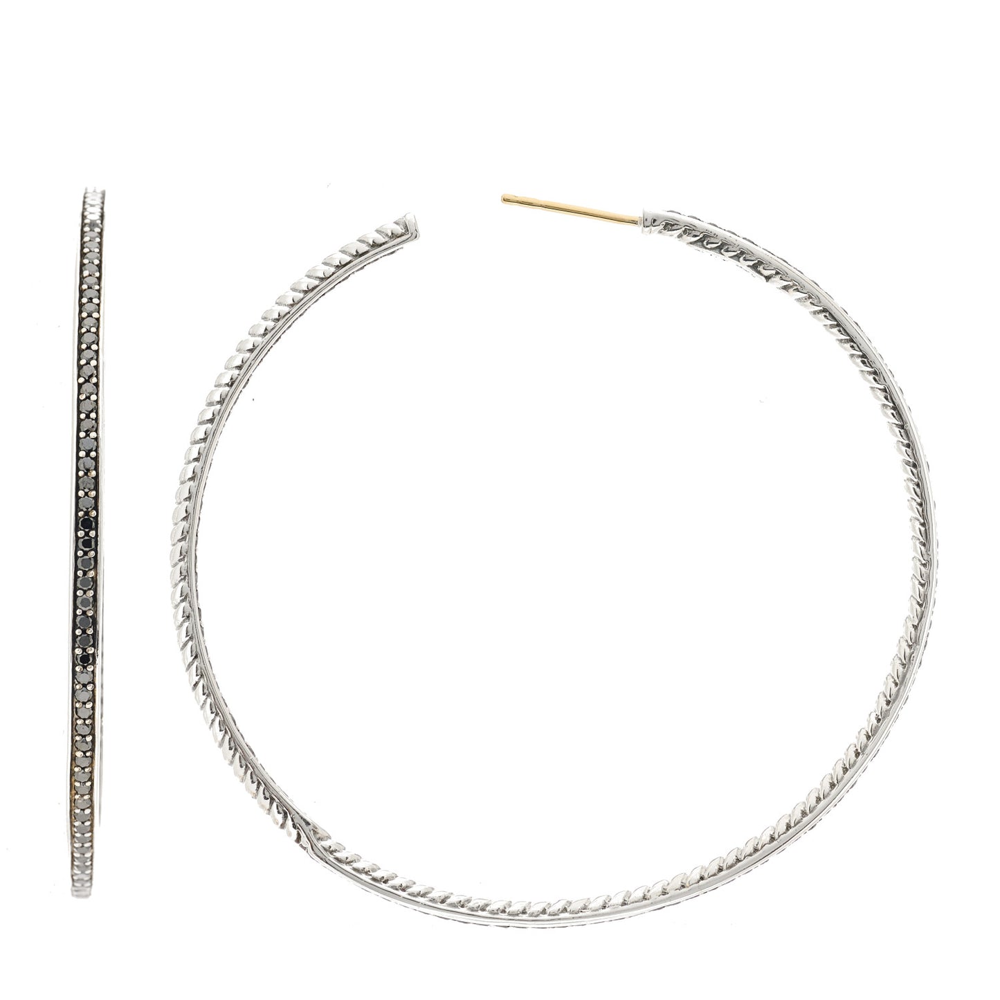 Sterling Silver Black Diamond 60mm Hoop Earrings