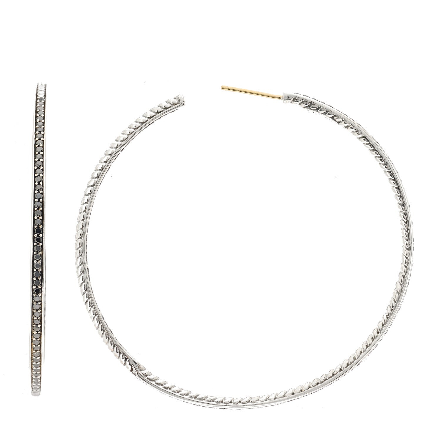 David Yurman Sterling Silver Black Diamond 60mm Hoop Earrings 1 of 4