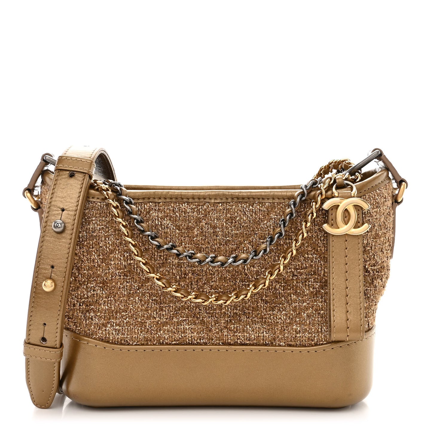 Tweed Calfskin Small Gabrielle Hobo Gold