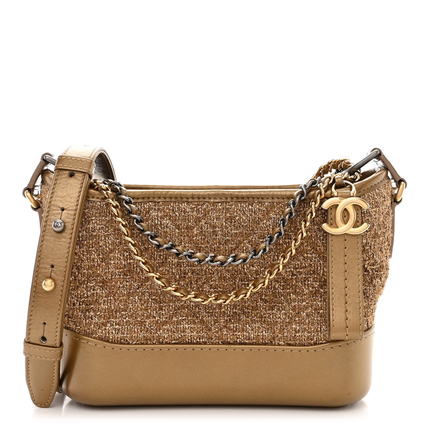 Chanel Tweed Calfskin Small Gabrielle Hobo Gold 1 of 10