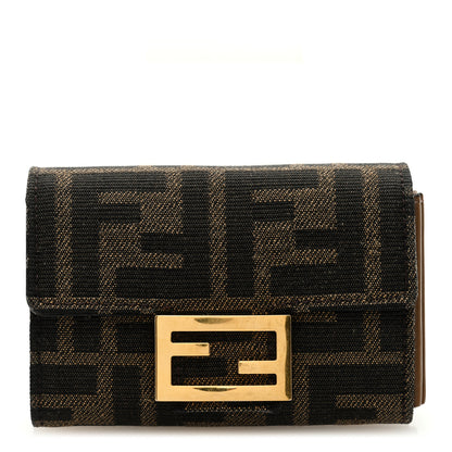 Fendi Fabric Jacquard FF 1974 Flap Card Holder Tobacco Moro 1 of 7